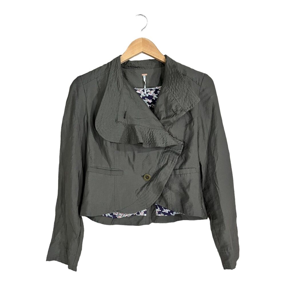 Free People Army Green Brown Jacket WOMEN’S SIZE 2 Lined Lightweight